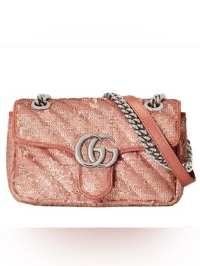 Gucci Rose Pink Sequin GG Marmont Crossbody Bag